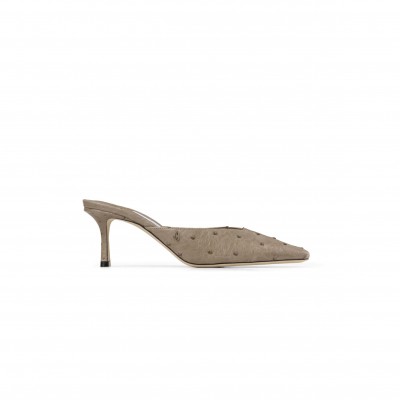 JIMMY CHOO VIVI 65 TAUPE OSTRICH LEATHER MULES VIVI65OAA